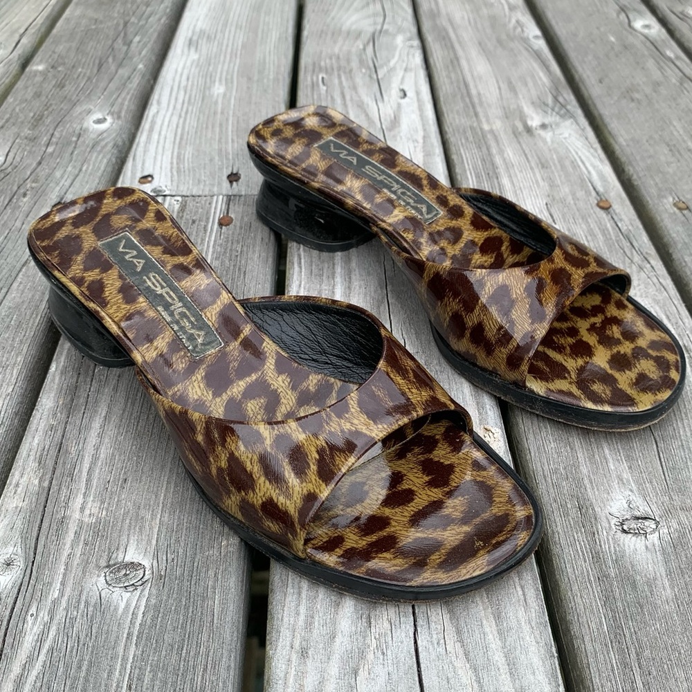 Via Spiga Leopard Print Open Toe Slides